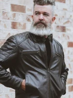Mens Black Cafe Racer Leather Jacket – Classic Biker Style - Image 2