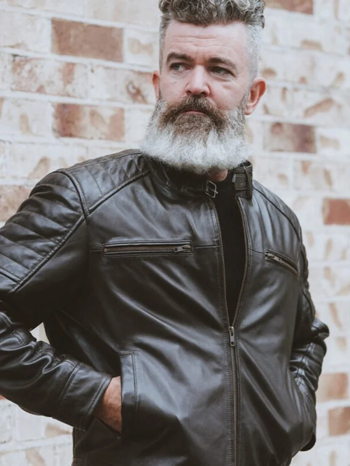 Mens Black Cafe Racer Leather Jacket – Classic Biker Style - Image 2