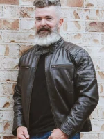 Mens Black Cafe Racer Leather Jacket – Classic Biker Style - Image 3