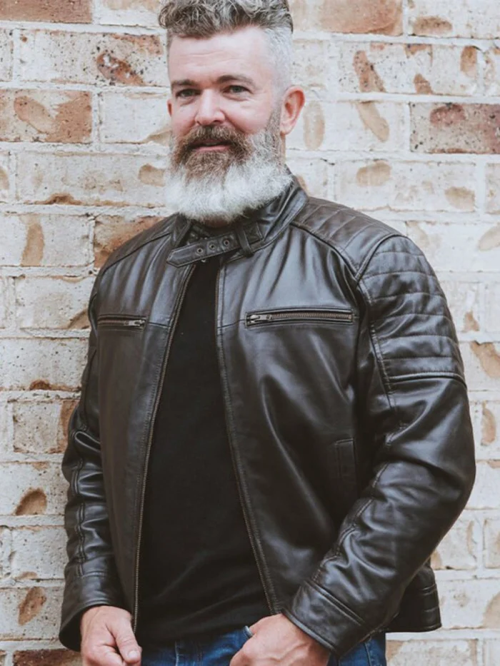 Mens Black Cafe Racer Leather Jacket – Classic Biker Style - Image 3