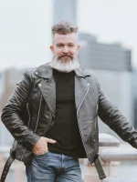 Mens Black Classic Biker Leather Motorcycle Jacket 22