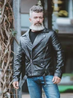 Men’s Black Classic Biker Leather Motorcycle Jacket