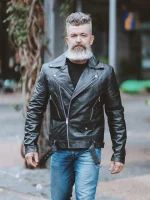 Men’s Black Classic Biker Leather Motorcycle Jacket full