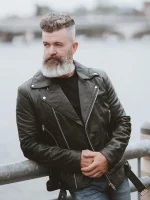 Mens Black Classic Biker Leather Motorcycle Jacket 33