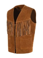 Vintage Tan Suede Fringe Leather Vest - Image 2