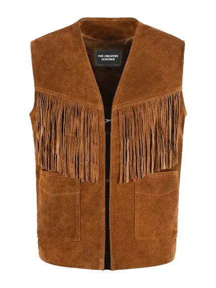 WESTERN-FRINGE-Tan-Suede-Waistcoat-Classic-Vintage-Real-Leather-Vest-1879-3