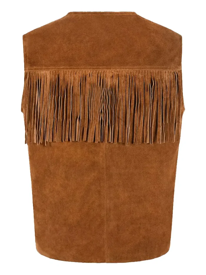 Vintage Tan Suede Fringe Leather Vest - Image 4