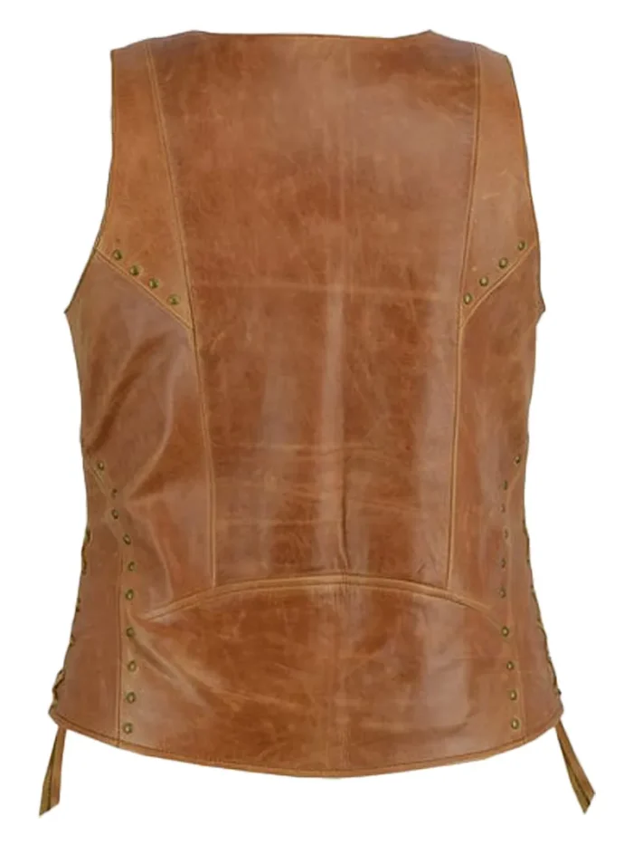 Womens Brown Zippered Vest - Image 3