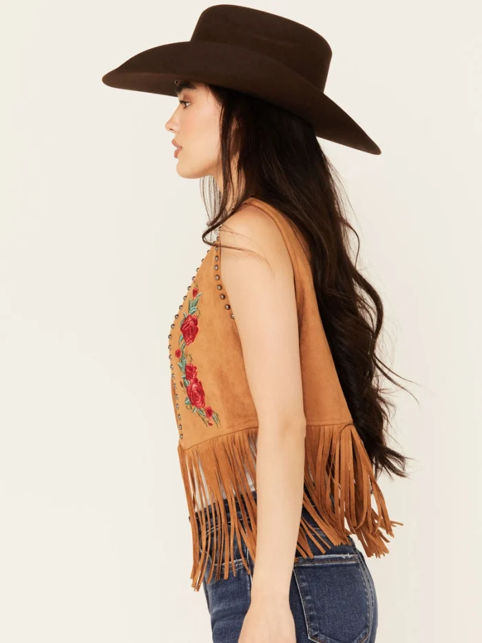 Womens Embroidered Rose Suede Fringe Vest - Image 4